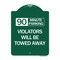 Signmission 90 Minute Parking Violators Will Towed Away, Green & White Aluminum Sign, 18" x 24", GW-1824-24360 A-DES-GW-1824-24360 - alternate 1
